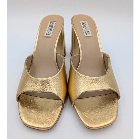 Badgley Mischka Cadence Women's Heeled Slide Sandal Leather Gold Size US9 EU40 - Picture 2 of 11